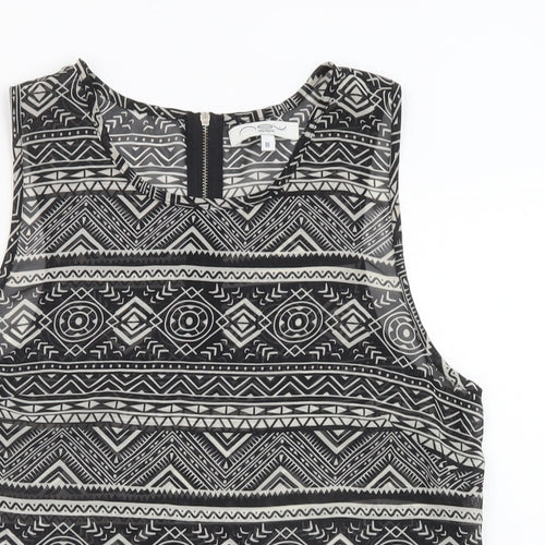 New Look Womens Black Geometric Polyester Basic Tank Size 10 Round Neck - Sheer