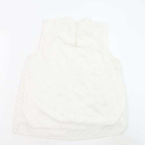 RESERVED Womens White Geometric Polyester Basic Blouse Size 12 Mock Neck