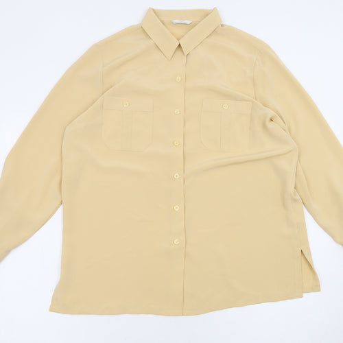St Michael Womens Beige Polyester Basic Button-Up Size 16 Collared - Vintage, Sheer