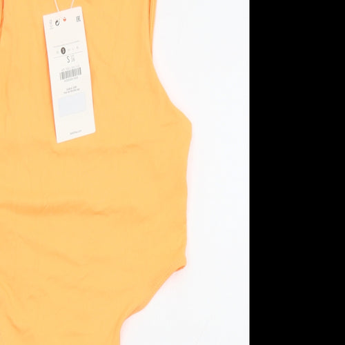 Bershka Womens Orange Polyamide Bodysuit One-Piece Size 6 Buckle