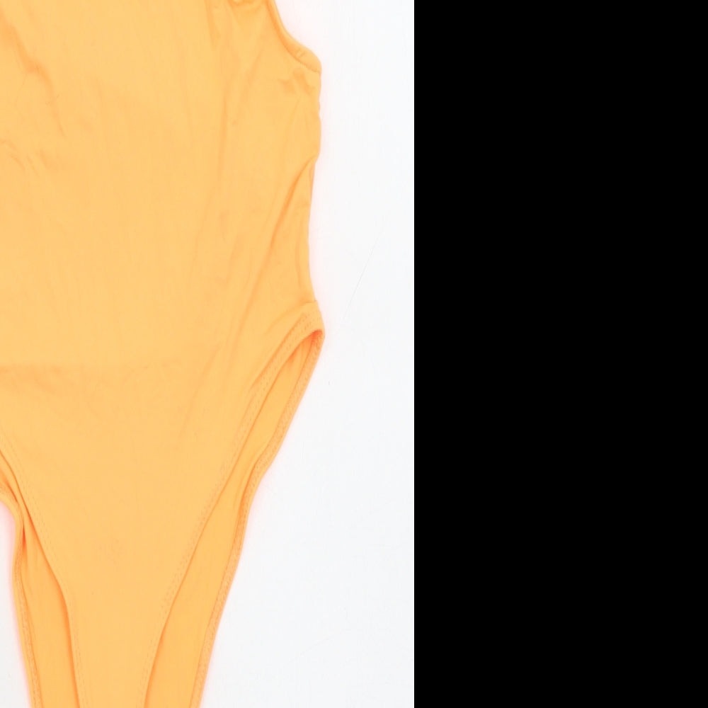 Bershka Womens Orange Polyamide Bodysuit One-Piece Size 6 Buckle