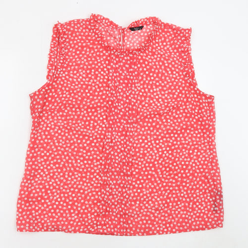 M&Co Womens Red Polka Dot Polyester Basic Tank Size 18 Round Neck - Sheer, Pleated Detail