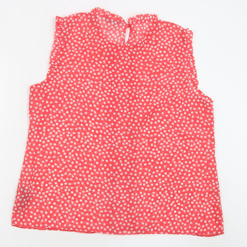 M&Co Womens Red Polka Dot Polyester Basic Tank Size 18 Round Neck - Sheer, Pleated Detail