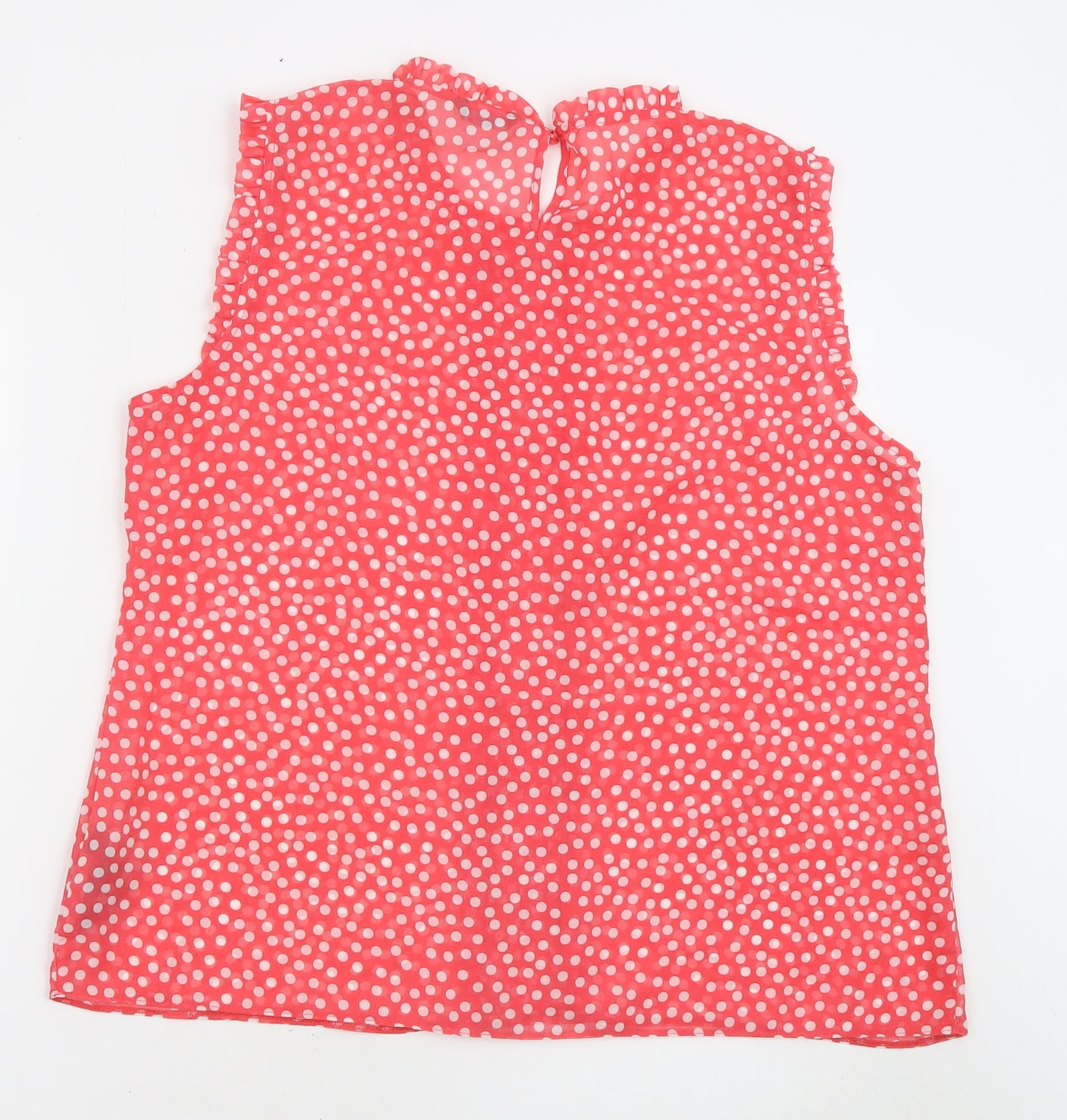 M&Co Womens Red Polka Dot Polyester Basic Tank Size 18 Round Neck - Sheer, Pleated Detail