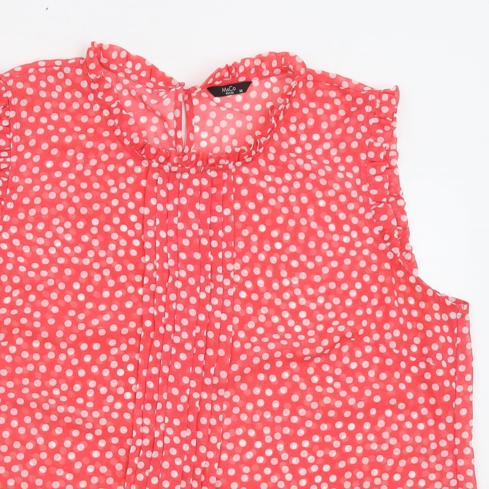 M&Co Womens Red Polka Dot Polyester Basic Tank Size 18 Round Neck - Sheer, Pleated Detail