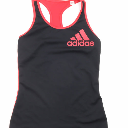 adidas Womens Black Polyester Basic Tank Size 8 Round Neck Pullover - Size 8-10, Logo, Climalite