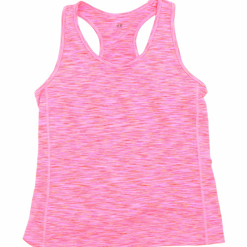 H&M Womens Pink Geometric Polyester Basic Tank Size L Round Neck Pullover