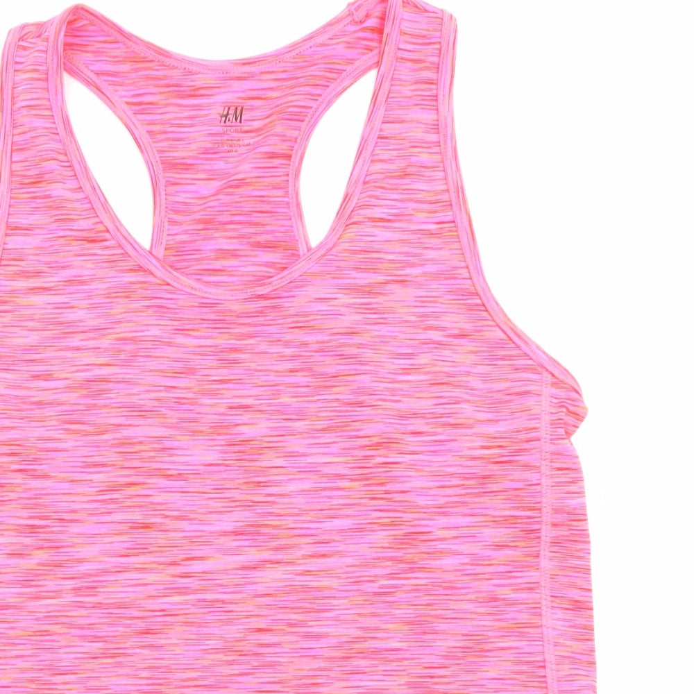 H&M Womens Pink Geometric Polyester Basic Tank Size L Round Neck Pullover
