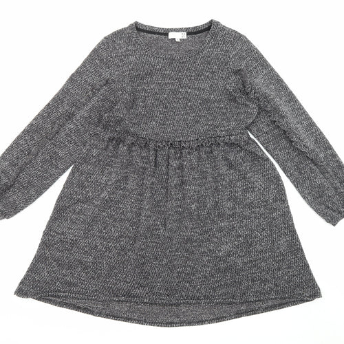 Rode Womens Grey Polyester Fit & Flare Size M Round Neck Pullover - Ruffles