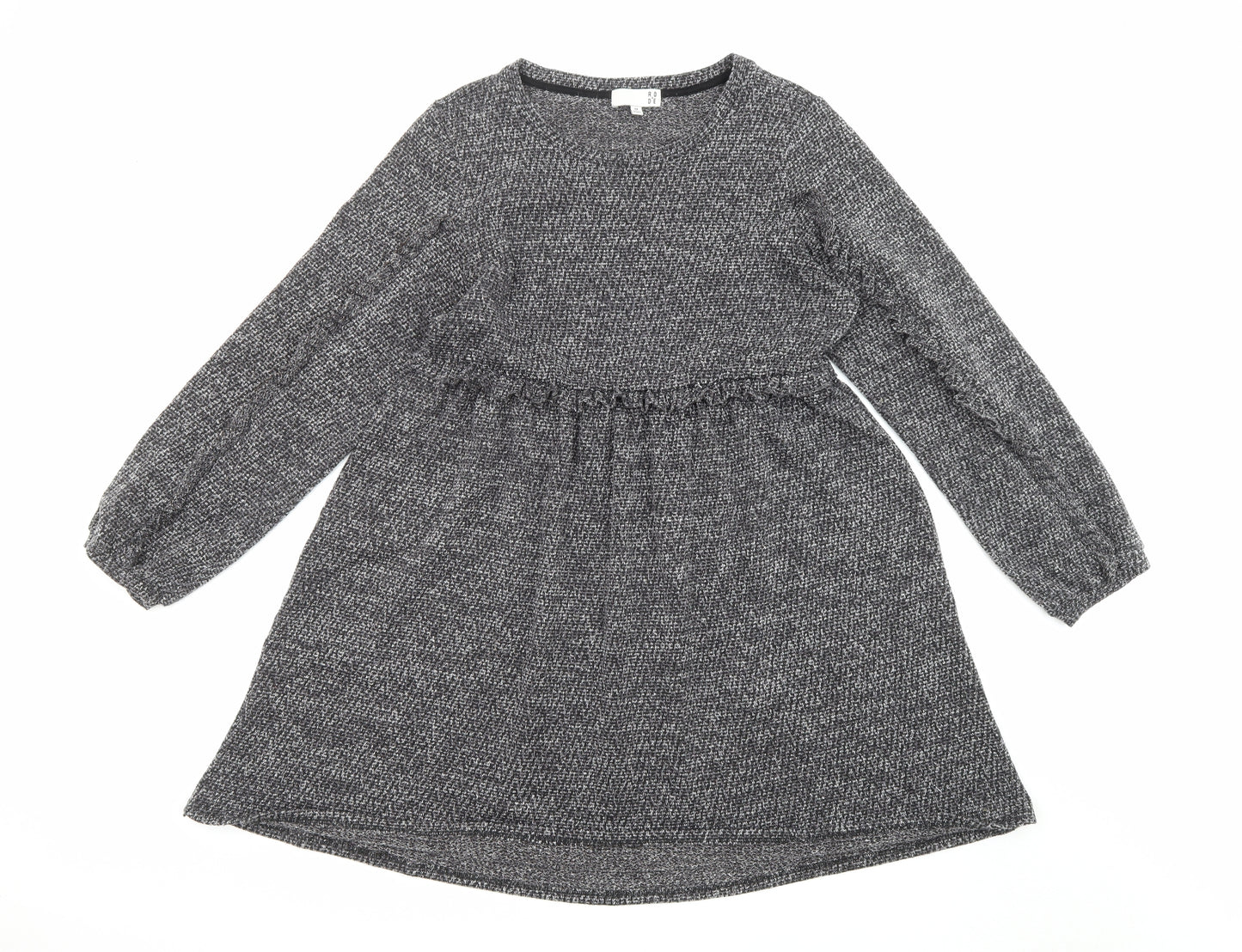 Rode Womens Grey Polyester Fit & Flare Size M Round Neck Pullover - Ruffles