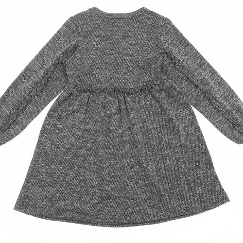 Rode Womens Grey Polyester Fit & Flare Size M Round Neck Pullover - Ruffles