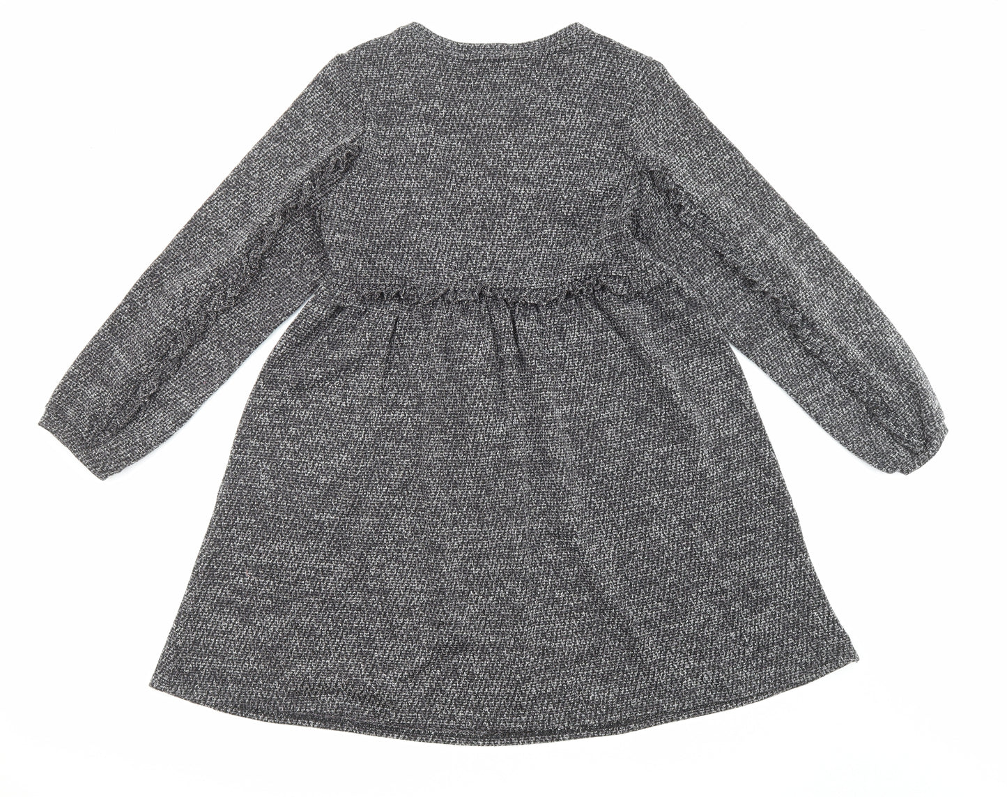 Rode Womens Grey Polyester Fit & Flare Size M Round Neck Pullover - Ruffles
