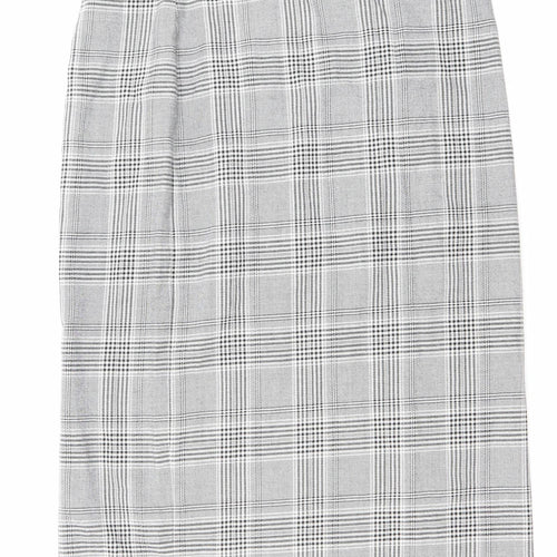 Zara Womens Grey Plaid Polyester Straight & Pencil Skirt Size L Zip - Slit