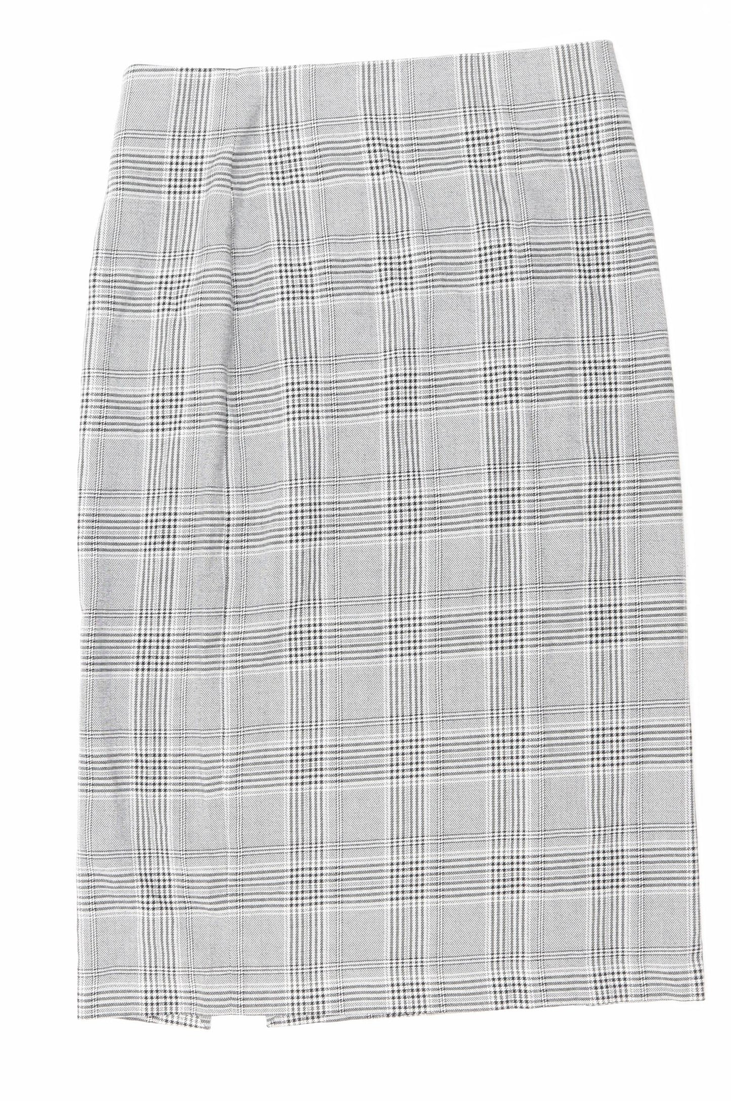 Zara Womens Grey Plaid Polyester Straight & Pencil Skirt Size L Zip - Slit
