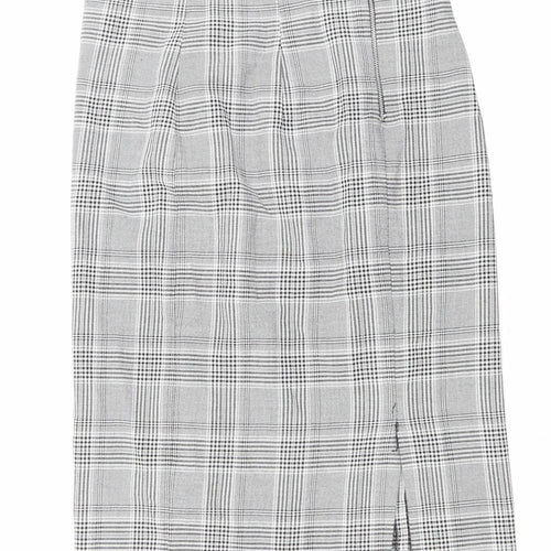 Zara Womens Grey Plaid Polyester Straight & Pencil Skirt Size L Zip - Slit