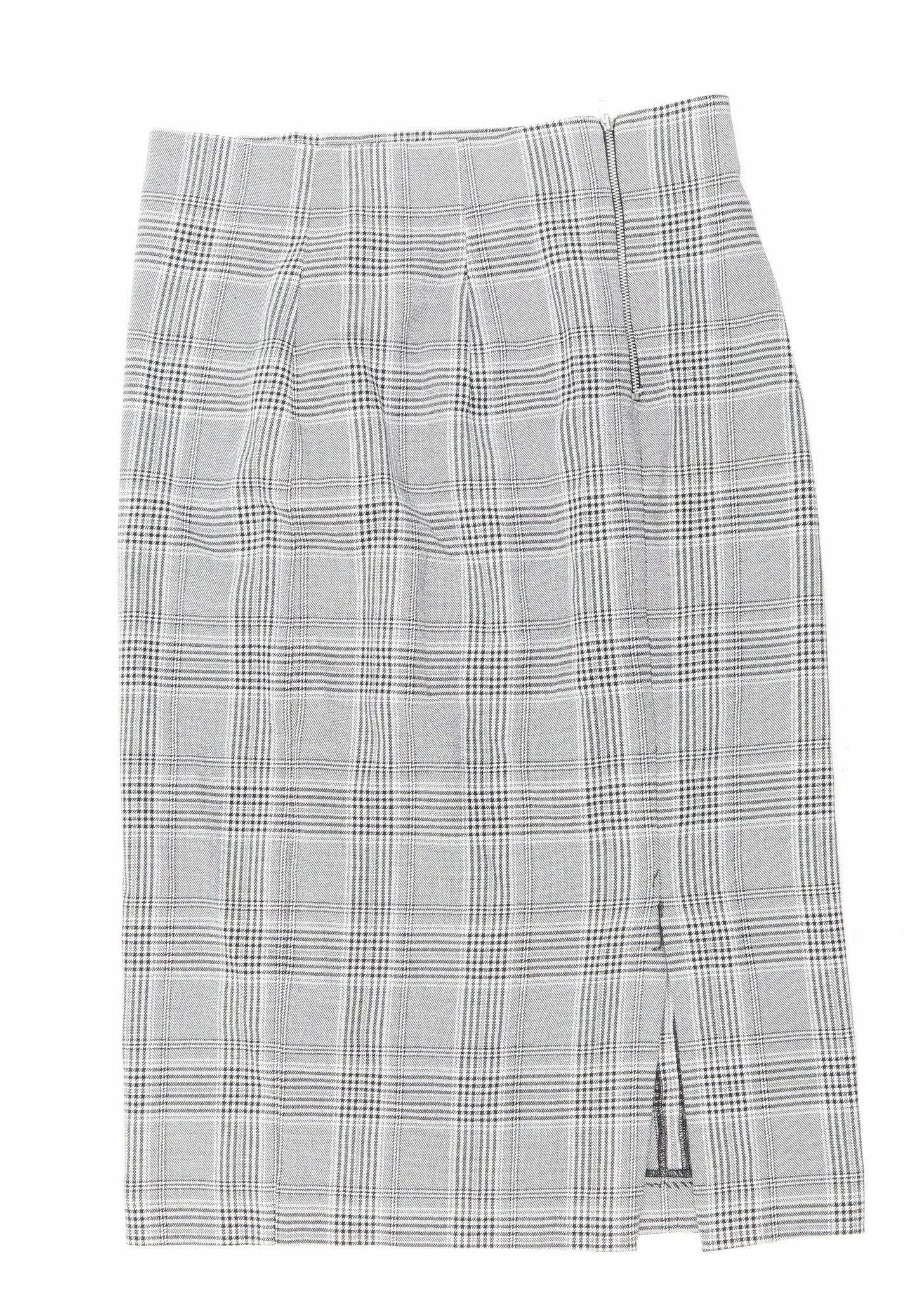 Zara Womens Grey Plaid Polyester Straight & Pencil Skirt Size L Zip - Slit