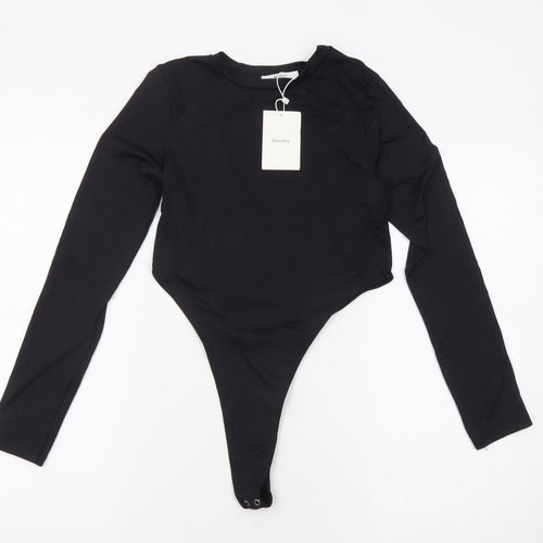 Bershka Womens Black Polyamide Bodysuit One-Piece Size M Button