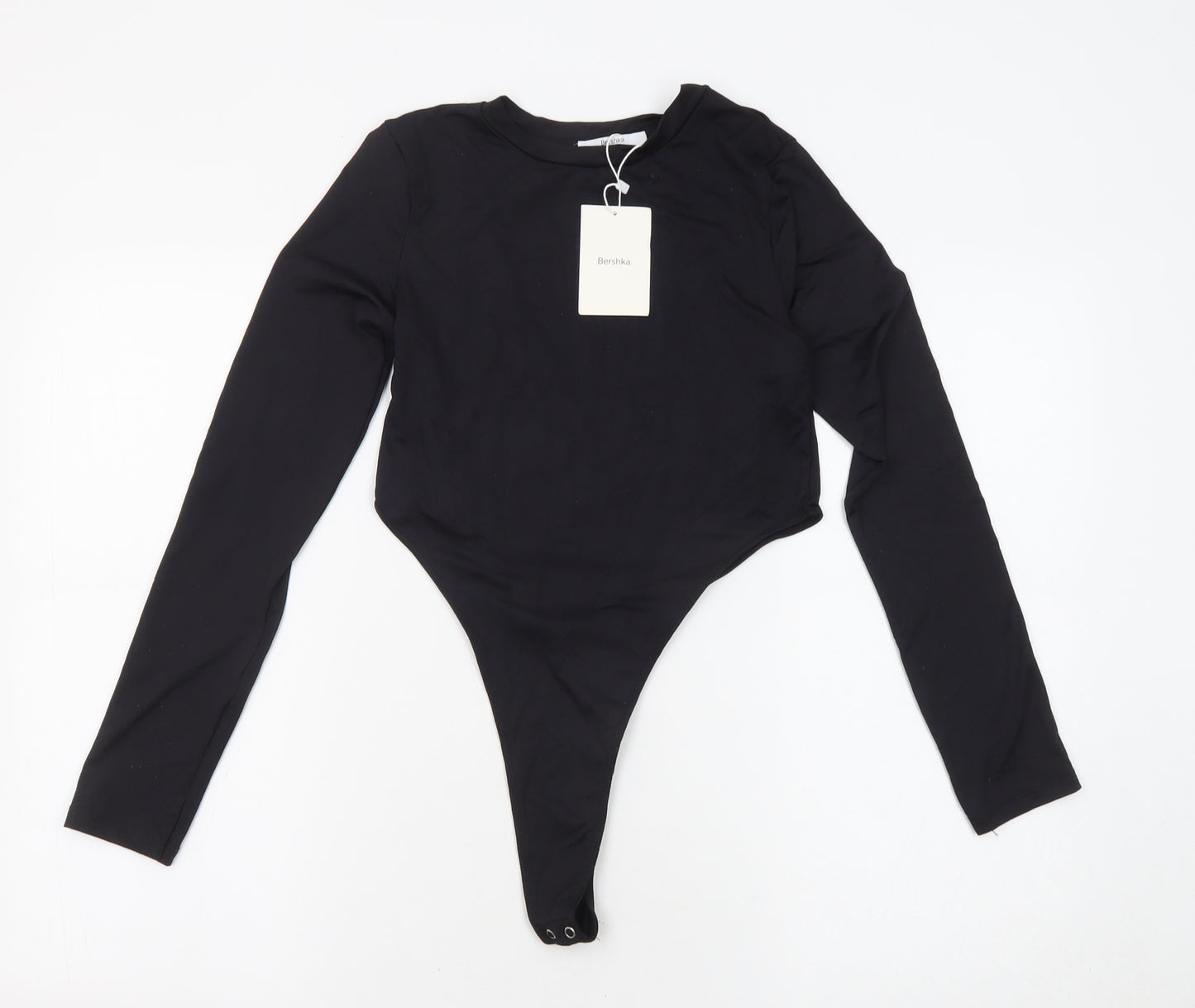 Bershka Womens Black Polyamide Bodysuit One-Piece Size M Button