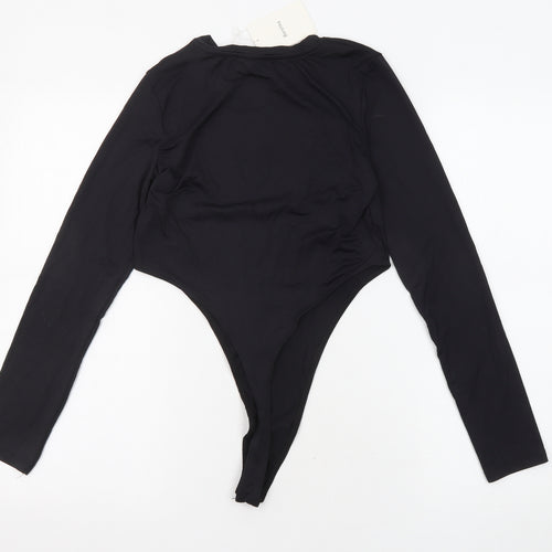 Bershka Womens Black Polyamide Bodysuit One-Piece Size M Button