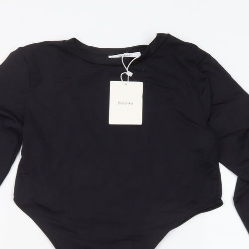 Bershka Womens Black Polyamide Bodysuit One-Piece Size M Button