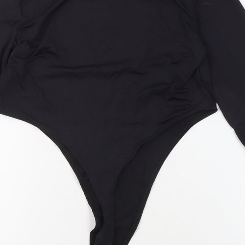 Bershka Womens Black Polyamide Bodysuit One-Piece Size M Button