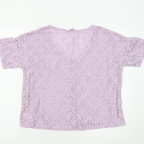 NEXT Womens Purple Geometric Cotton Basic T-Shirt Size 12 Round Neck - Overlay Top