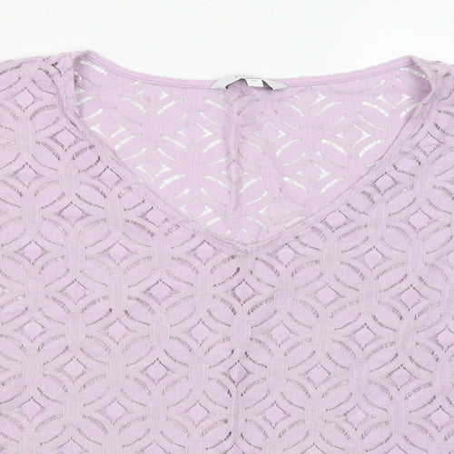 NEXT Womens Purple Geometric Cotton Basic T-Shirt Size 12 Round Neck - Overlay Top