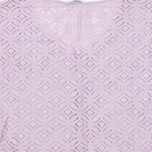 NEXT Womens Purple Geometric Cotton Basic T-Shirt Size 12 Round Neck - Overlay Top