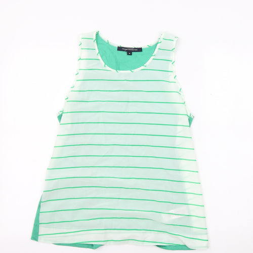 French Connection Womens White Striped Polyester Basic Tank Size M Round Neck - White and Green, Sheer