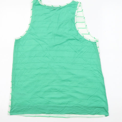 French Connection Womens White Striped Polyester Basic Tank Size M Round Neck - White and Green, Sheer
