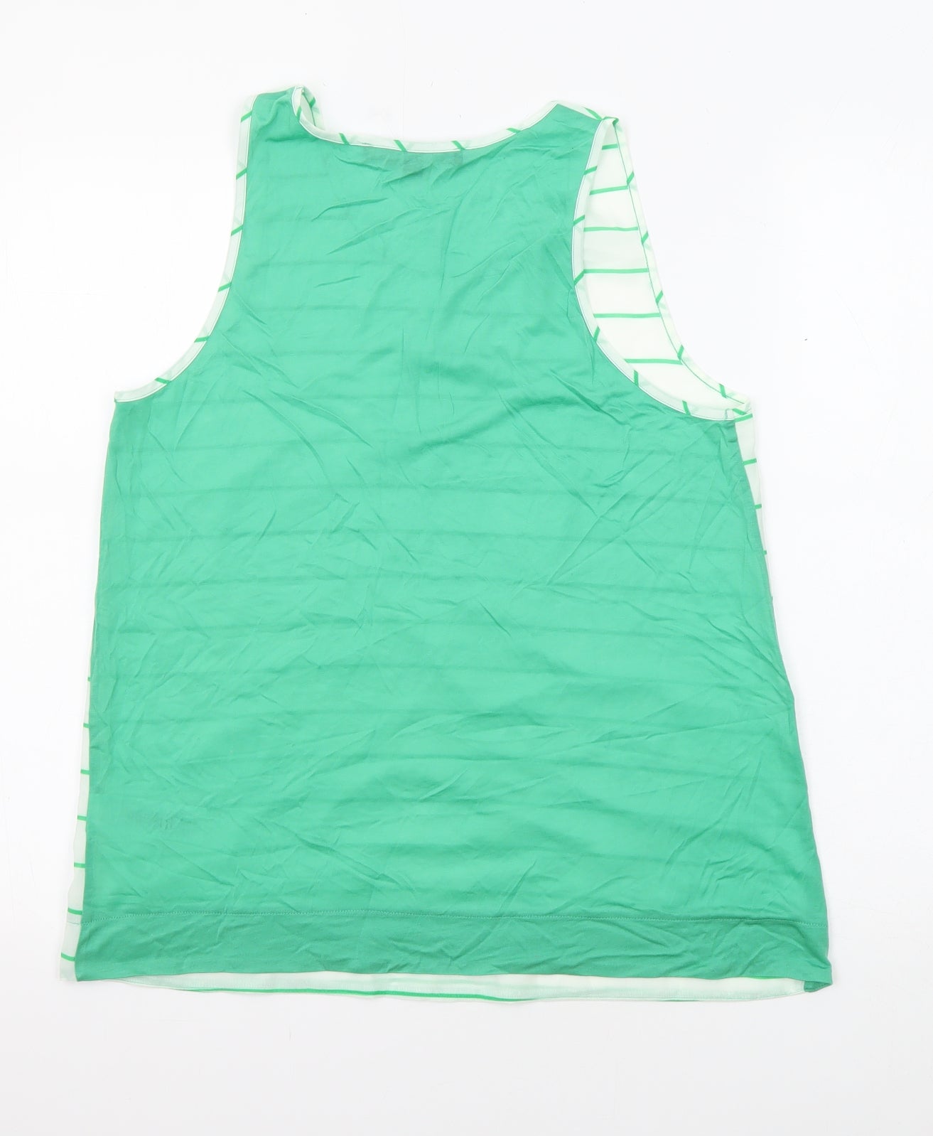French Connection Womens White Striped Polyester Basic Tank Size M Round Neck - White and Green, Sheer