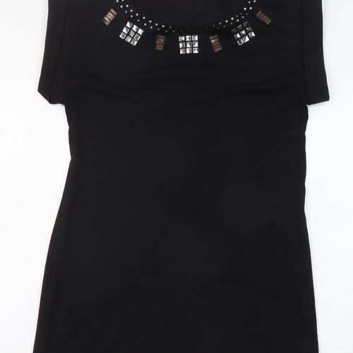 Dorothy Perkins Womens Black Polyester T-Shirt Dress Size 14 Round Neck Pullover - Studded