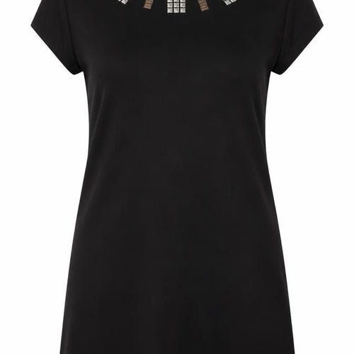Dorothy Perkins Womens Black Polyester T-Shirt Dress Size 14 Round Neck Pullover - Studded