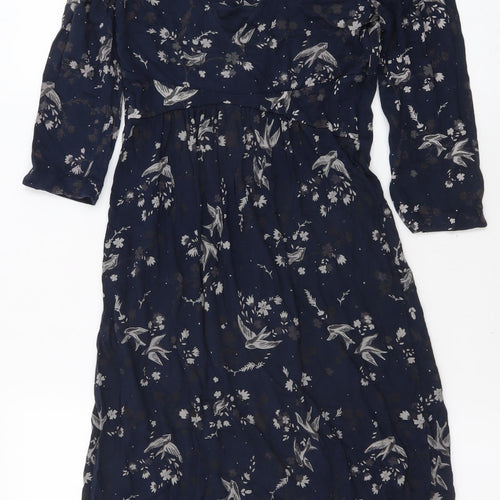 Fat Face Womens Blue Floral Polyester Fit & Flare Size 6 V-Neck Pullover - Birds
