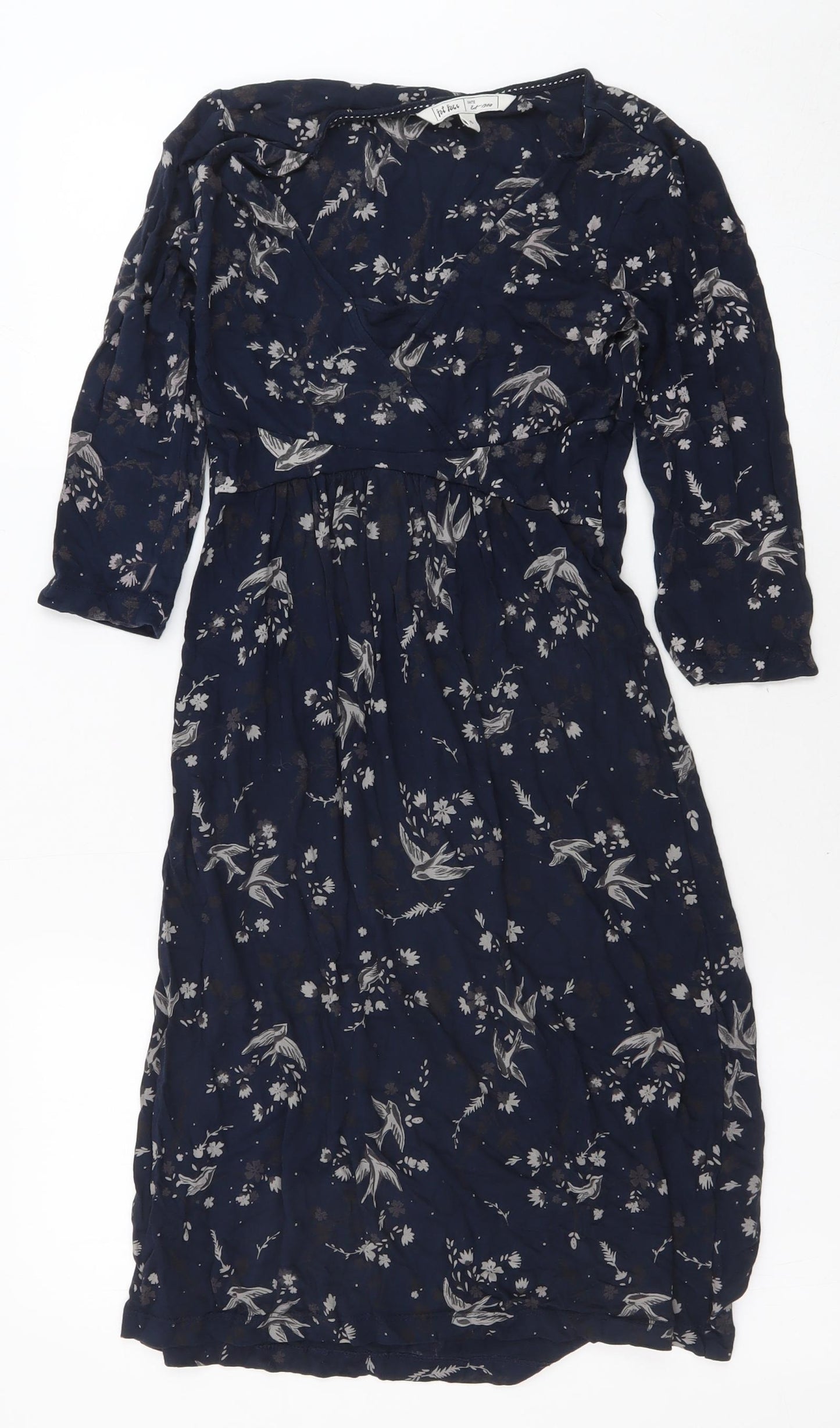 Fat Face Womens Blue Floral Polyester Fit & Flare Size 6 V-Neck Pullover - Birds