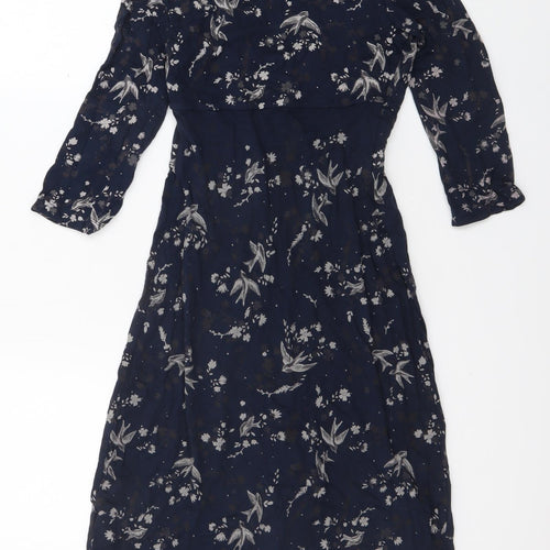 Fat Face Womens Blue Floral Polyester Fit & Flare Size 6 V-Neck Pullover - Birds