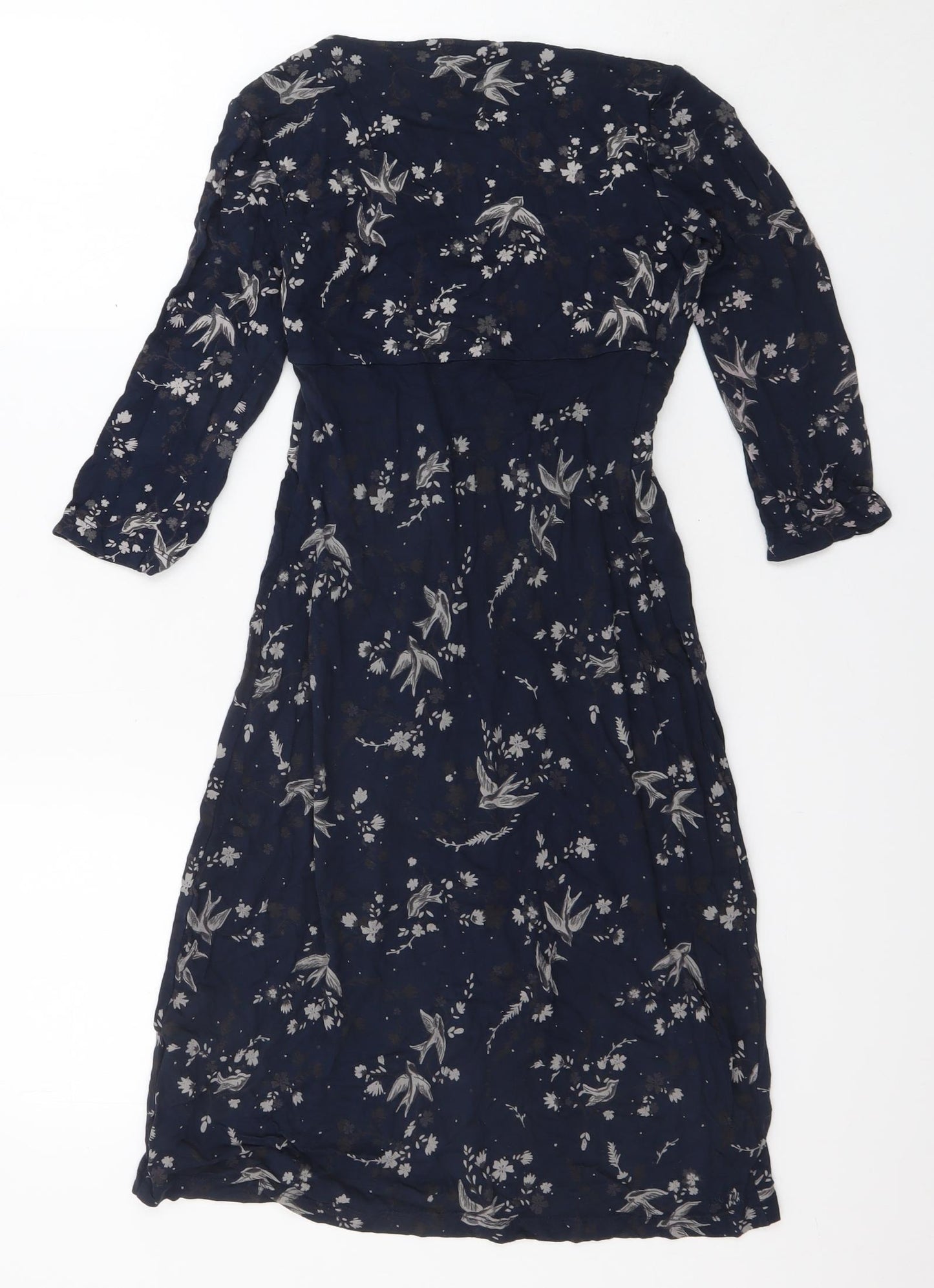 Fat Face Womens Blue Floral Polyester Fit & Flare Size 6 V-Neck Pullover - Birds