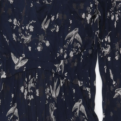 Fat Face Womens Blue Floral Polyester Fit & Flare Size 6 V-Neck Pullover - Birds