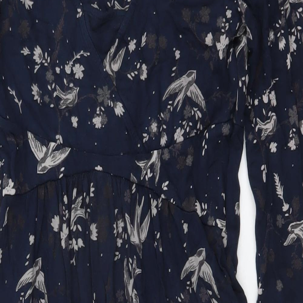 Fat Face Womens Blue Floral Polyester Fit & Flare Size 6 V-Neck Pullover - Birds