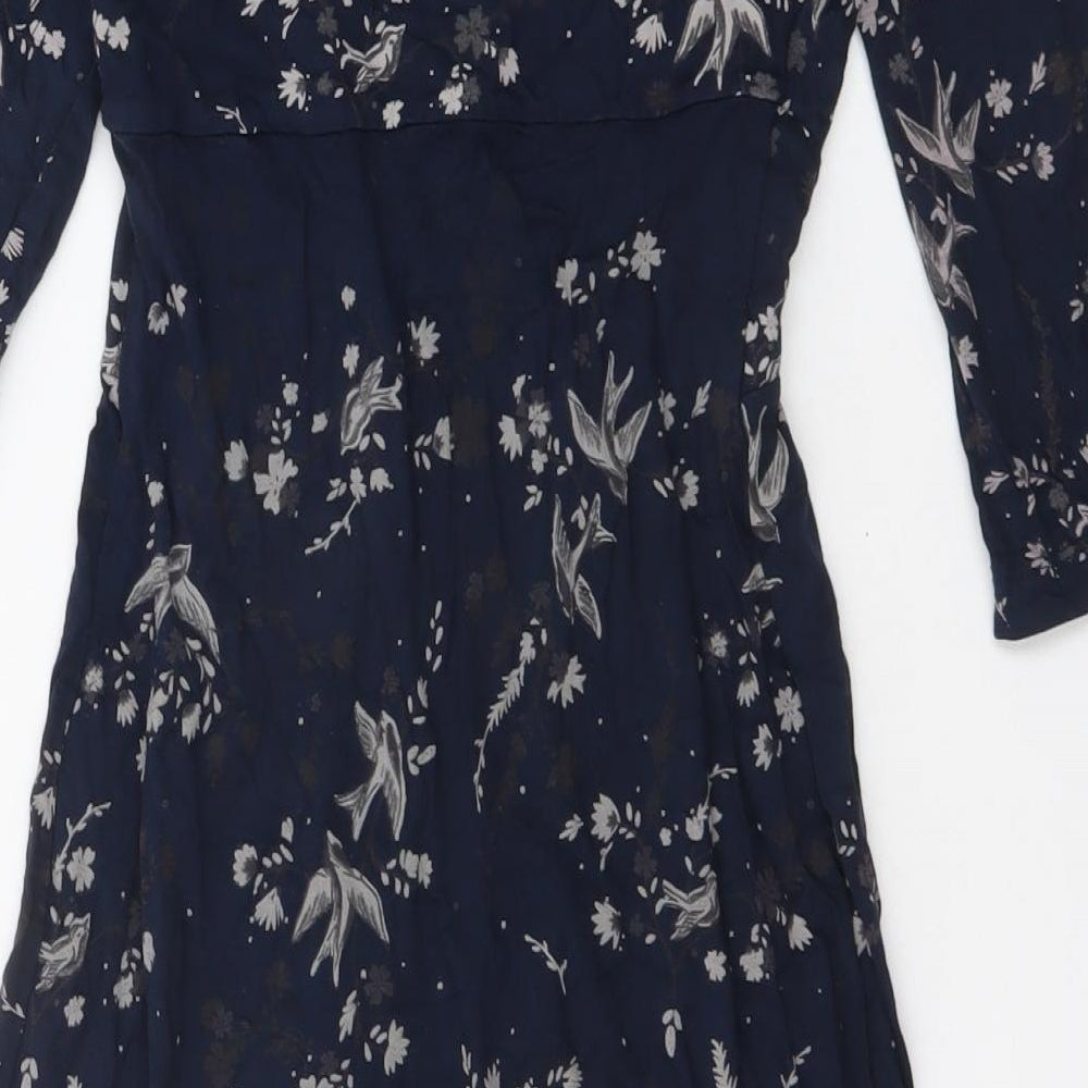 Fat Face Womens Blue Floral Polyester Fit & Flare Size 6 V-Neck Pullover - Birds