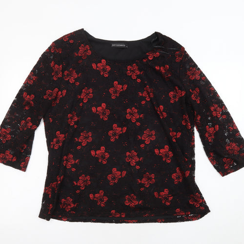 Just Elegance Womens Black Floral Nylon Basic Blouse Size 20 Round Neck