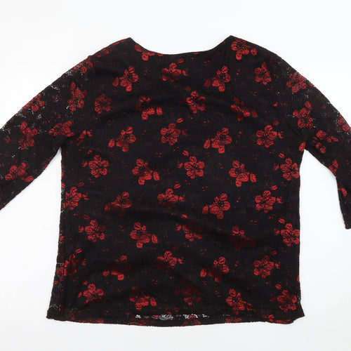 Just Elegance Womens Black Floral Nylon Basic Blouse Size 20 Round Neck