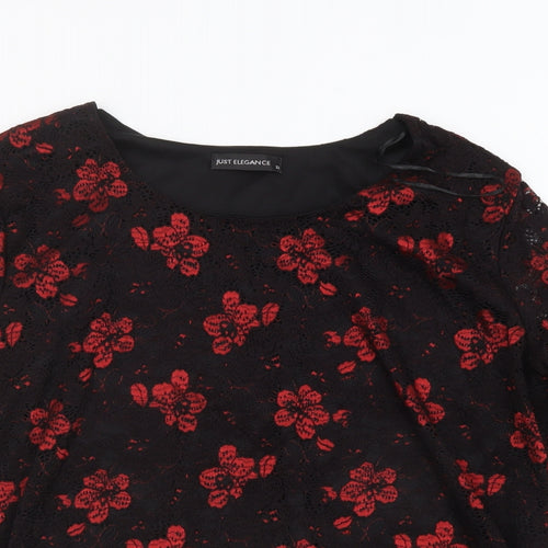 Just Elegance Womens Black Floral Nylon Basic Blouse Size 20 Round Neck