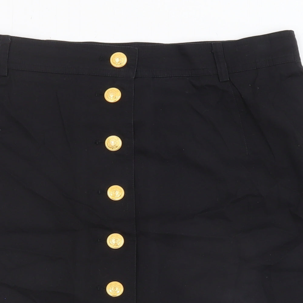 Mondi Womens Black Cotton Mini Skirt Size 12 Button