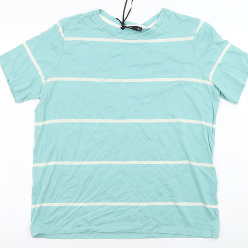 Autograph Womens Blue Striped Lyocell Basic T-Shirt Size 14 Crew Neck