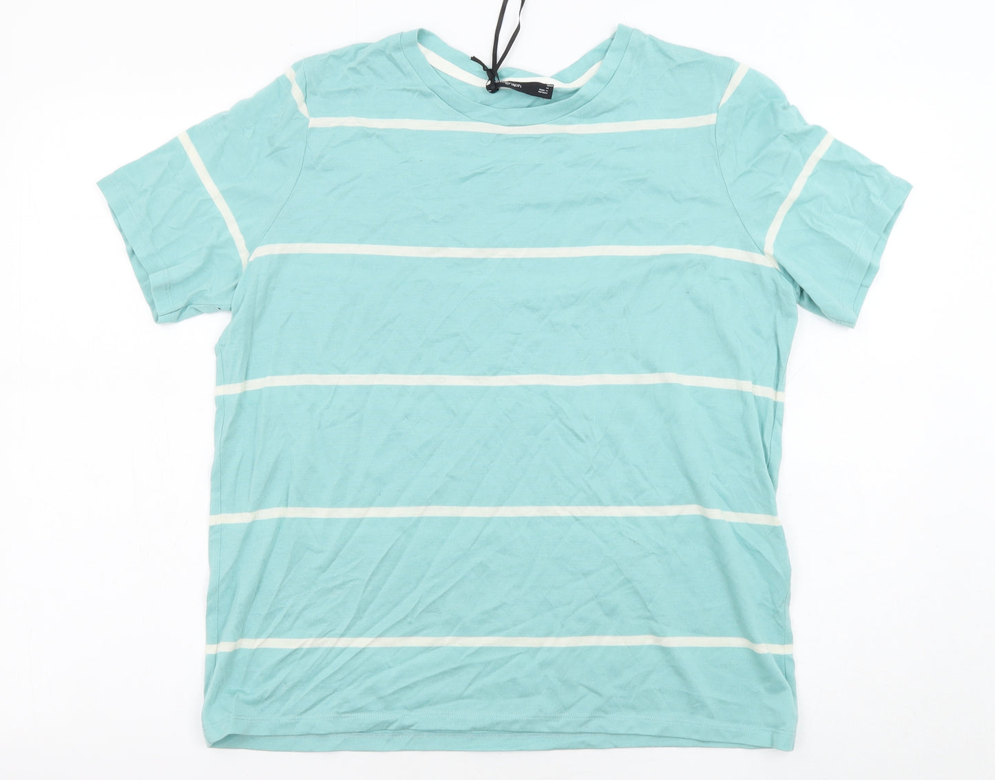 Autograph Womens Blue Striped Lyocell Basic T-Shirt Size 14 Crew Neck