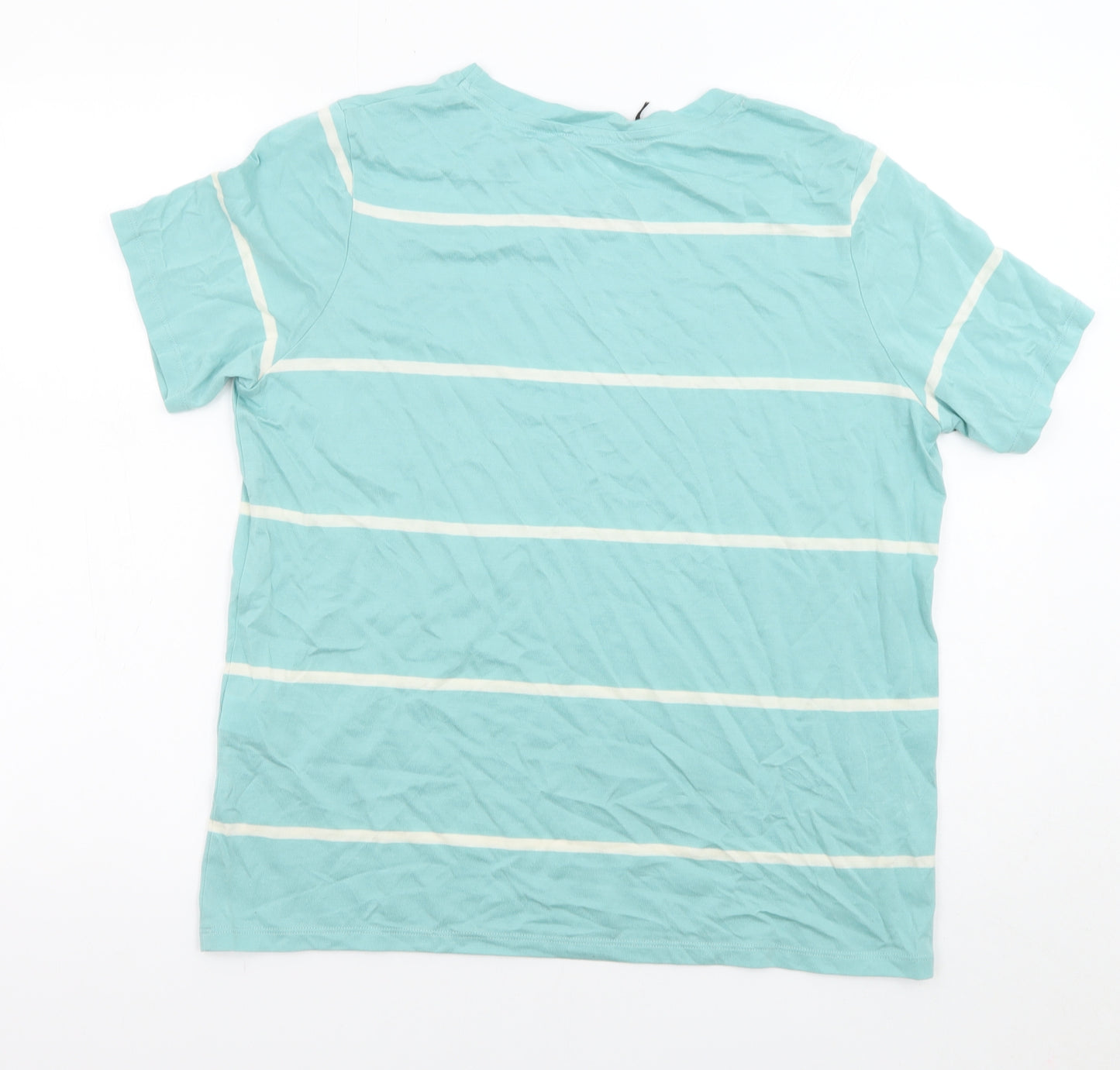 Autograph Womens Blue Striped Lyocell Basic T-Shirt Size 14 Crew Neck