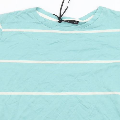 Autograph Womens Blue Striped Lyocell Basic T-Shirt Size 14 Crew Neck