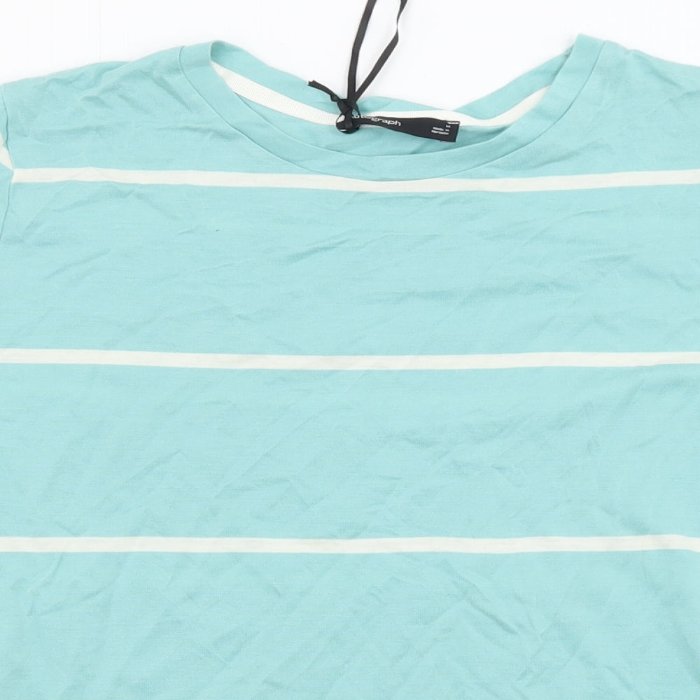 Autograph Womens Blue Striped Lyocell Basic T-Shirt Size 14 Crew Neck