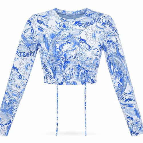 Bershka Womens White Geometric Polyester Cropped Blouse Size XS Round Neck